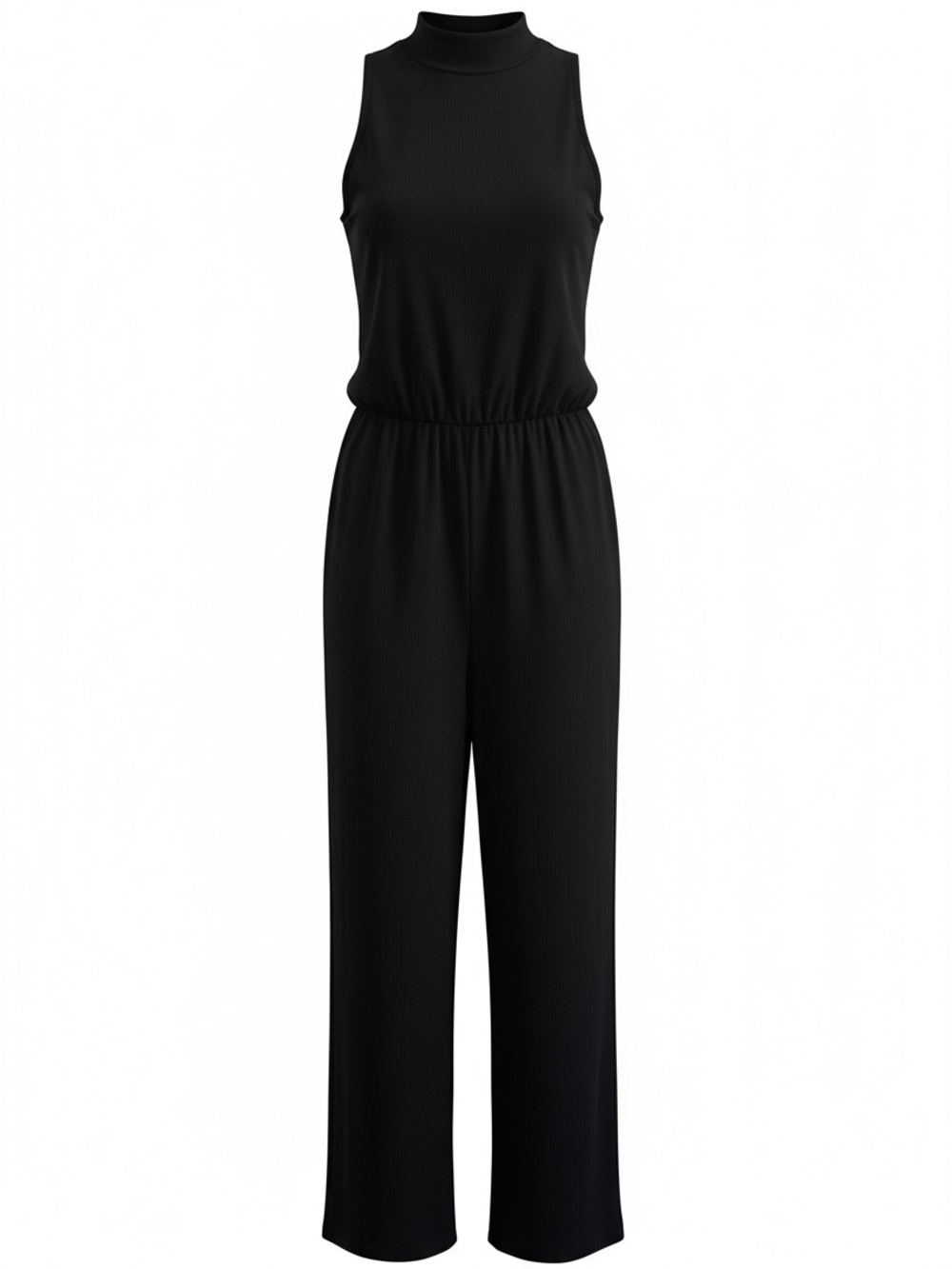 PRETTY GARDEN Black Ribbed Sleeveless Wide Leg Jumpsuit Size Small